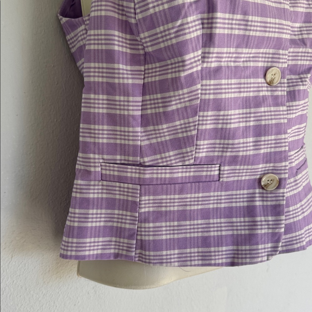 New York & Company purple white plaid button up sleeveless vest blouse small - Picture 7 of 13